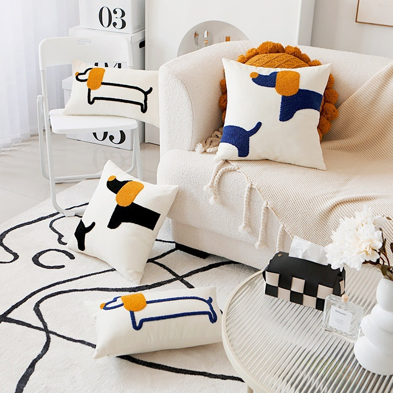 Embroidered Dachshund Pillow Cover