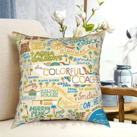 Coachella Valley -Palm Springs , Joshua Tree Pillow Case Printed Home Soft Throw Pillow Map Illustrated Map