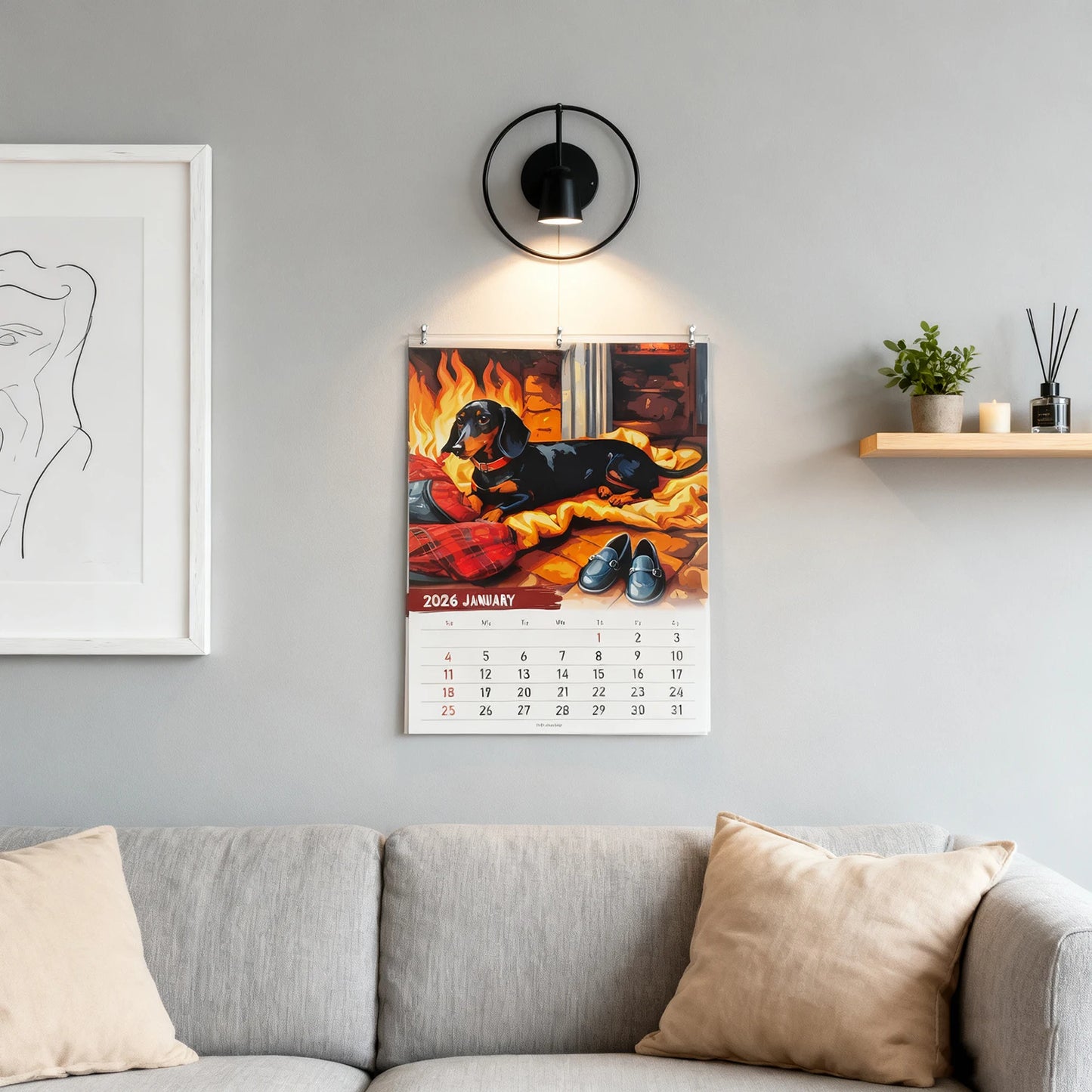 2026 Calendar Dachshund Hangable Wall