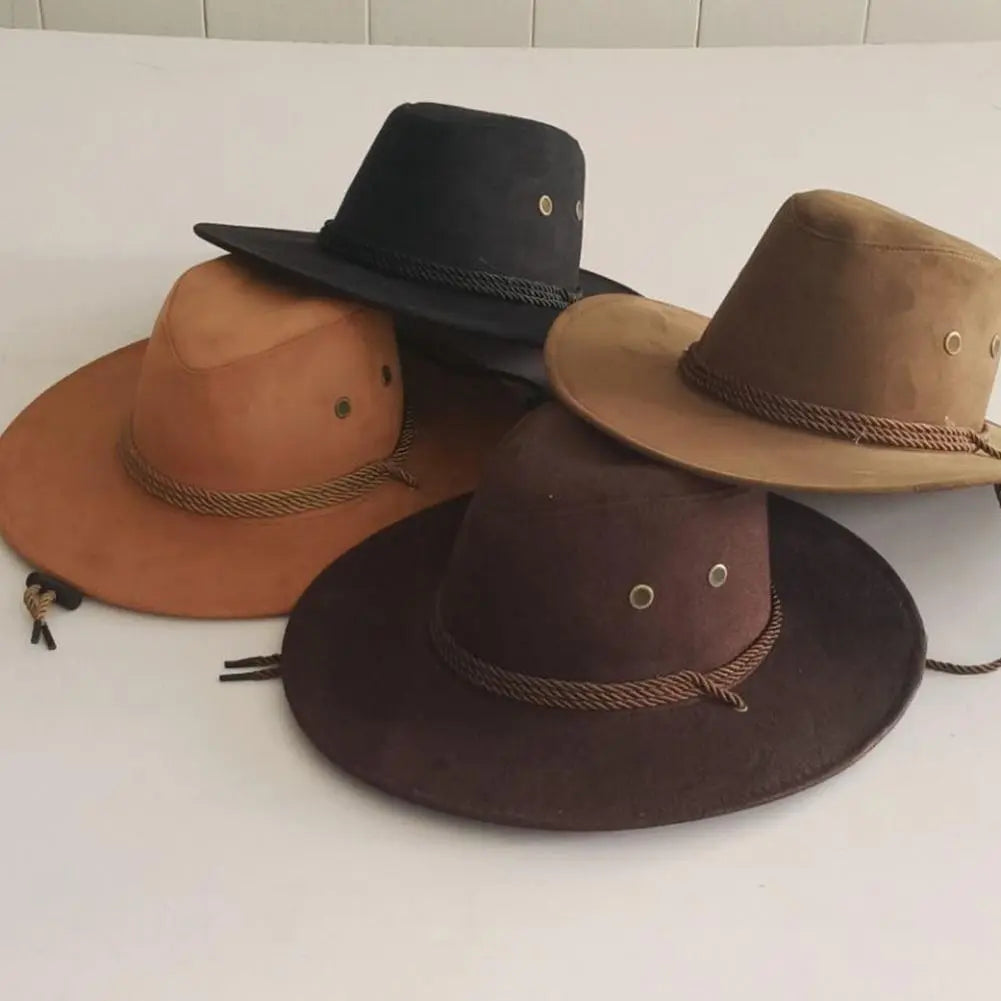 Classic Western Cowboy Hat Retro Men Felt Wide Brim Cowgirl Hats Women Rope Rider Panama Hat for Adults Kids